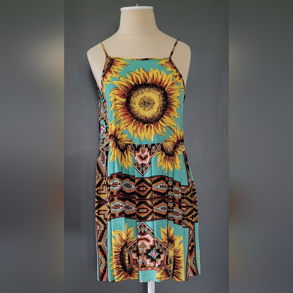 MINKPINK Blue and Yellow Spaghetti Strap Sundress. Size XS